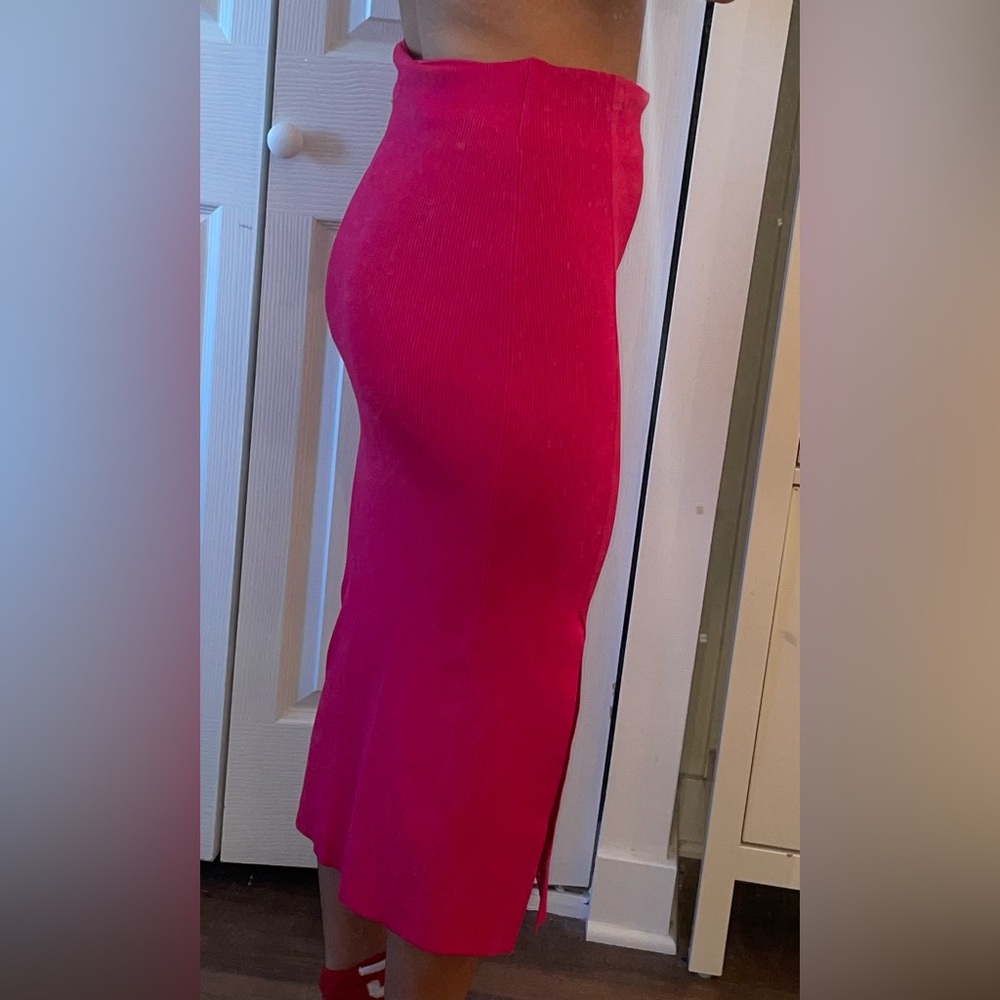 Hot pink stretchy mid calf skirt